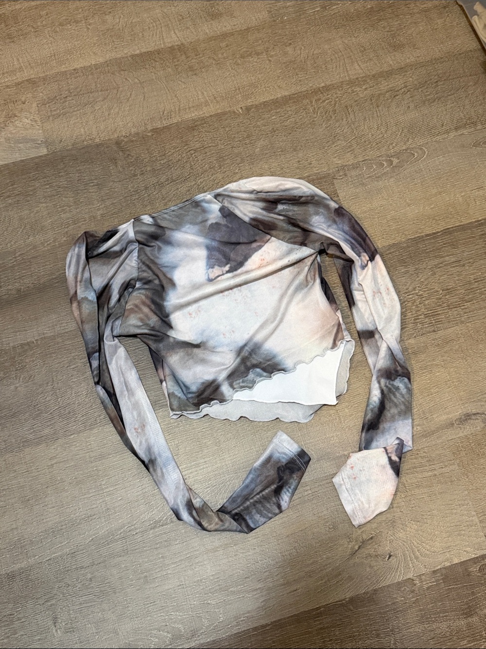 Long Sleeve Sheer Tie-Dye Crop Top - Pink Gray